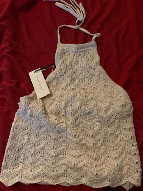 Pink Rose NWT Cream Crochet Halter Neck Tank Top